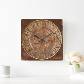 Maya Carved Metal Aztec Mexican Art History Clock Quadratische Wanduhr (Zuhause)