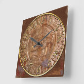 Maya Carved Metal Aztec Mexican Art History Clock Quadratische Wanduhr (Winkel)