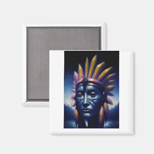 Maya Chieftain mit Hügeln im Hintergrund Magnet (Vorderseite/Rückseite)