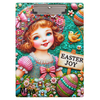 MAYA ~ FROHE OSTERN ~ Vintage Mädchen Eier ~ Klemmbrett