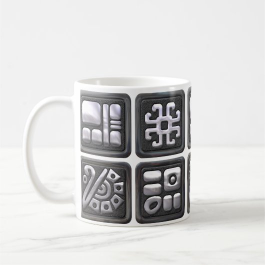 Maya-Glyphen - Schwarz und Silber Kaffeetasse (Links)