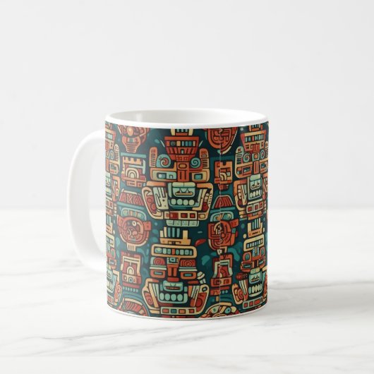 Maya-inspiriertes geometrisches Muster Kaffeetasse (Vorderseite Links)
