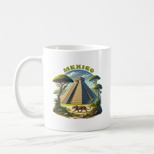 Maya Pyramide und Jaguar Mexiko Kaffeetasse (Links)