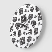 Maya Schwarz-weißes ethnisches Muster Große Wanduhr (Winkel)