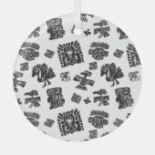 Maya Schwarz-weißes ethnisches Muster Ornament Aus Glas (Vorderseite)
