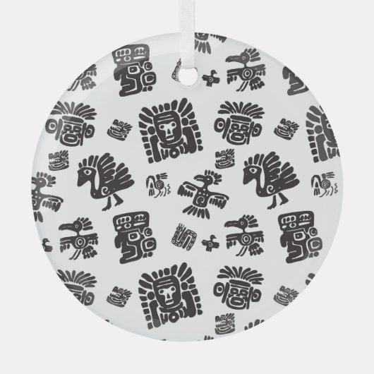 Maya Schwarz-weißes ethnisches Muster Ornament Aus Glas (Vorderseite)