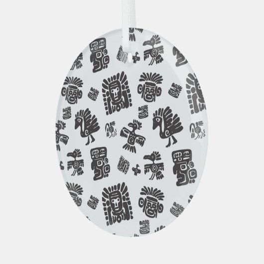 Maya Schwarz-weißes ethnisches Muster Ornament Aus Glas (Vorderseite links)