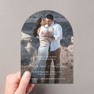 Maya Simple Foto Moderne Hochzeit retten das Datum Acryleinladungen