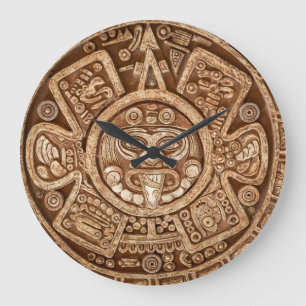 Maya-Stammes-Heide: Ornamente Textur Große Wanduhr