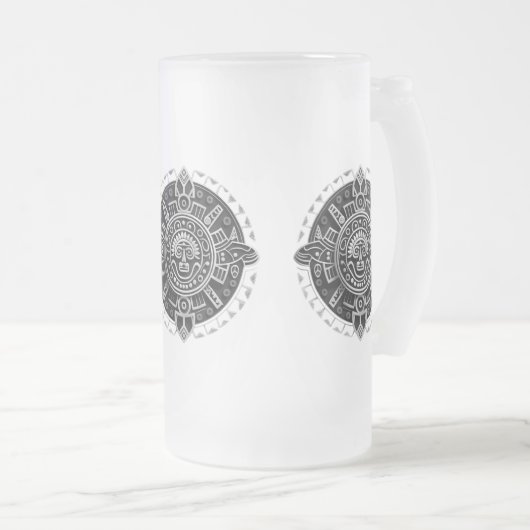 Maya-Symbol Mattglas Bierglas (VorderseiteRechts)