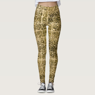 Maya- und aztekisches Glyphsgold auf Vintager Leggings