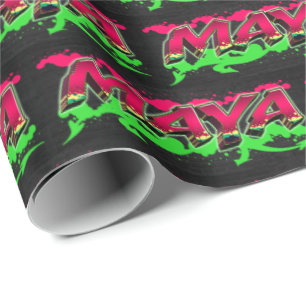 Maya Vorname Name Graffiti red green Geschenkpapier