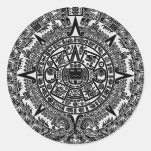 Mayan Aztec Calendar (schwarz) 21.12.2012 Runder Aufkleber