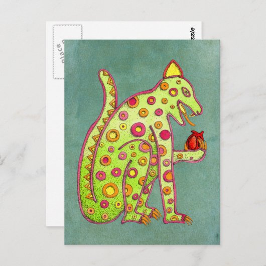 Mayan Aztec Jaguar über grüne Hintergründe Postkar Postkarte (Vorne/Hinten)