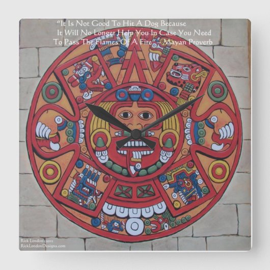 Mayan Calendar & Proverb Wall Clock Quadratische Wanduhr (Vorderseite)