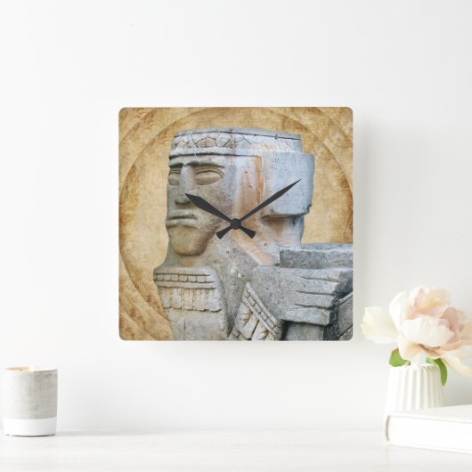 Mayan Chacmool Statue Quadratische Wanduhr (Zuhause)