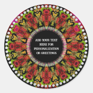 Mayan Hearts Psychedelic Geometric Mandala Runder Aufkleber