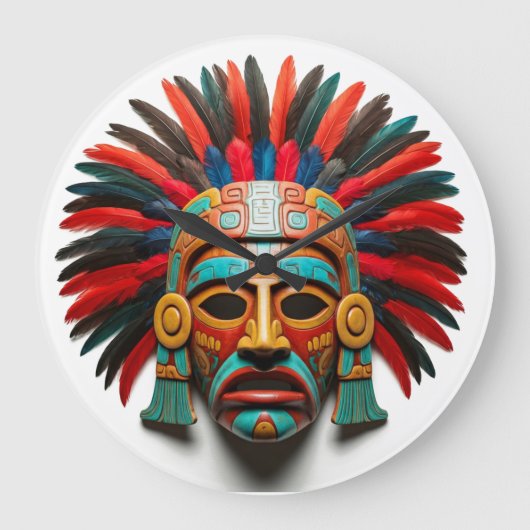 Mayan Mask Mexico Reisen Große Wanduhr (Vorderseite)
