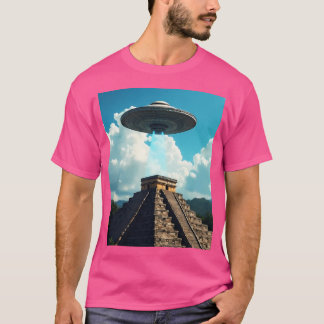 Mayan Pyramid und Ufo T-Shirt