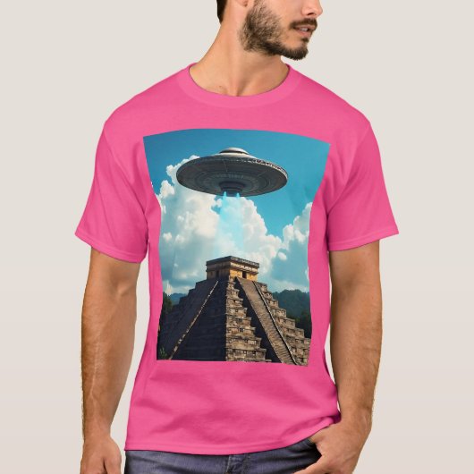 Mayan Pyramid und Ufo T-Shirt (Vorderseite)