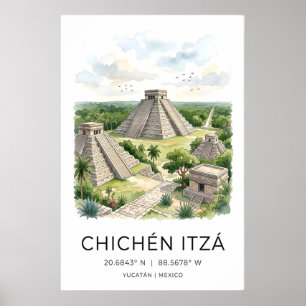 Mayan-Reise-Kunstprint, Chichen Itza-Pyramide, Pal Poster
