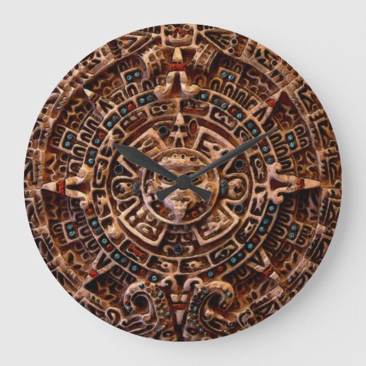 Mayan Sun Calendar Aztec Mexican History Clock Große Wanduhr (Vorderseite)
