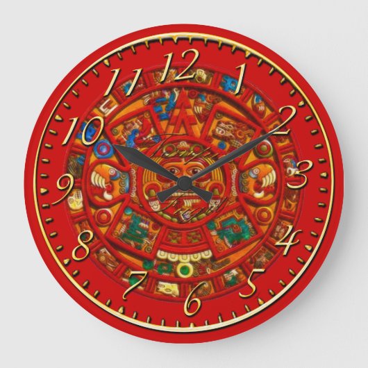 Mayan Sun Calendar Aztec Mexican History Clock Große Wanduhr (Vorderseite)