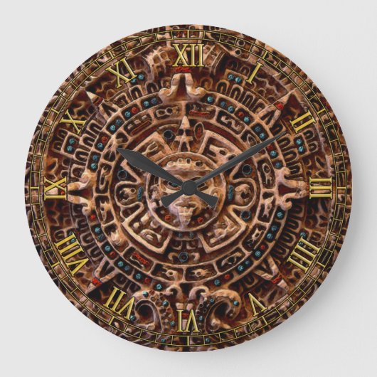 Mayan Sun Calendar Aztec Mexico History Clock Große Wanduhr (Vorderseite)