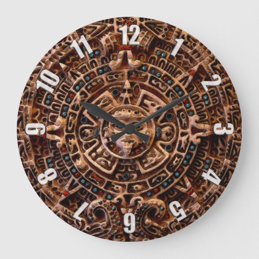 Mayan Sun Calendar Aztec Mexico History Clock Große Wanduhr (Vorderseite)