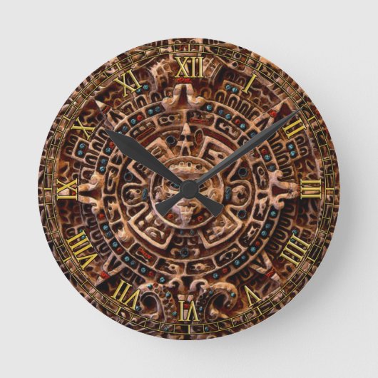 Mayan Sun Calendar Aztec Mexico History Clock Runde Wanduhr (Vorderseite)