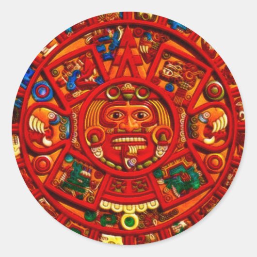 MAYAN Sun Calendar of Mexico (Rote Version) Runder Aufkleber (Vorderseite)