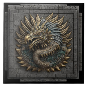 Mayan Temple Tile mit Golden Quetzalcoatl Fliese