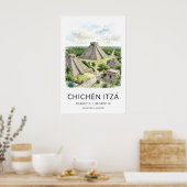 Mayan Travel Art Print, Chichen Itza Pyramid, Palm Poster (Küche)
