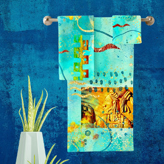 Mayan Turquoise & Golden Misty Sky Badhandtuch Set