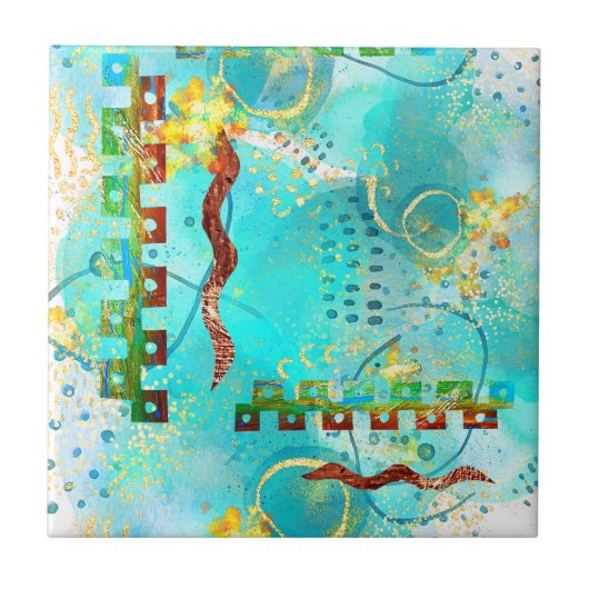 Mayan Turquoise & Golden Misty Sky Fliese (Vorderseite)