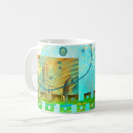 Mayan Turquoise & Golden Misty Sky Kaffeetasse (Vorderseite Links)