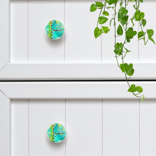 Mayan Turquoise & Golden Misty Sky Keramikknauf