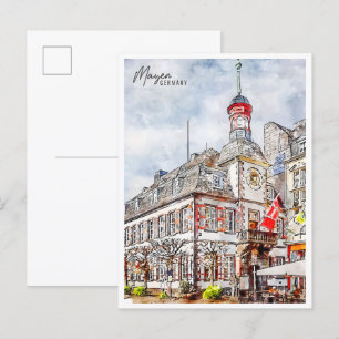 Mayen Germany vintage travel watercolor Postkarte