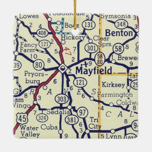 Mayfield KY Vintag Map Keramikornament (Rückseite)