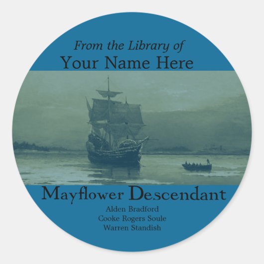 Mayflower-Buchzeichen Runder Aufkleber (Vorderseite)