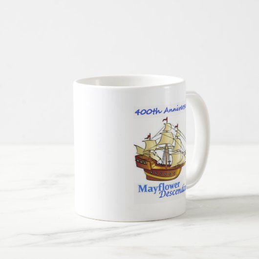 Mayflower Nachkomme-Segelschiff-Jahrestag Kaffeetasse (VorderseiteRechts)