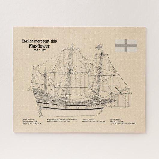Mayflower - Schiff Bauplan Pläne SD Puzzle (Horizontal)