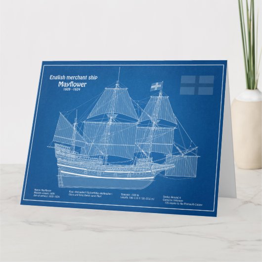 Mayflower - Schiffs-Blueprint-Pläne ABD Dankeskarte (Vorderseite)