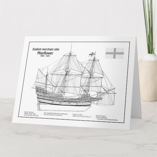 Mayflower - SchiffskBlueprint-Pläne BD Dankeskarte (Vorderseite)