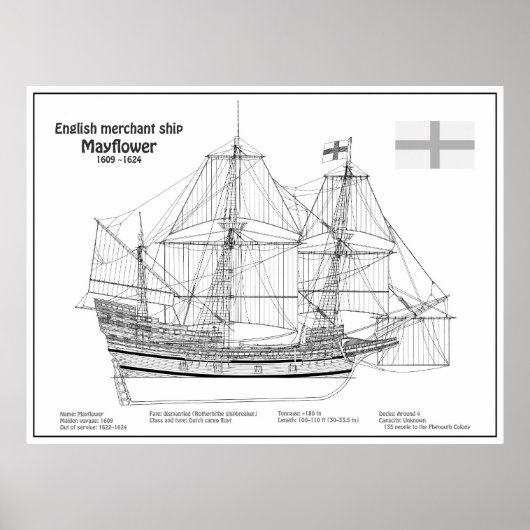 Mayflower - SchiffskBlueprint-Pläne BD Poster (Vorne)