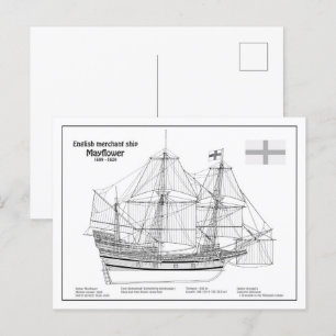 Mayflower - SchiffskBlueprint-Pläne BD Postkarte