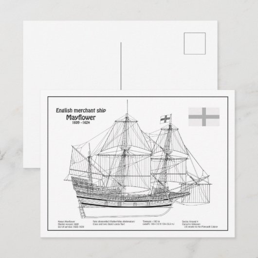 Mayflower - SchiffskBlueprint-Pläne BD Postkarte (Vorne/Hinten)