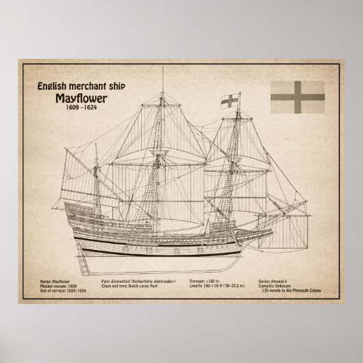 Mayflower - SchiffskBlueprint-Pläne SD Poster (Vorne)