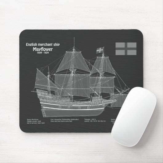 Mayflower - Schiffsplan PD Mousepad (Mit Mouse)