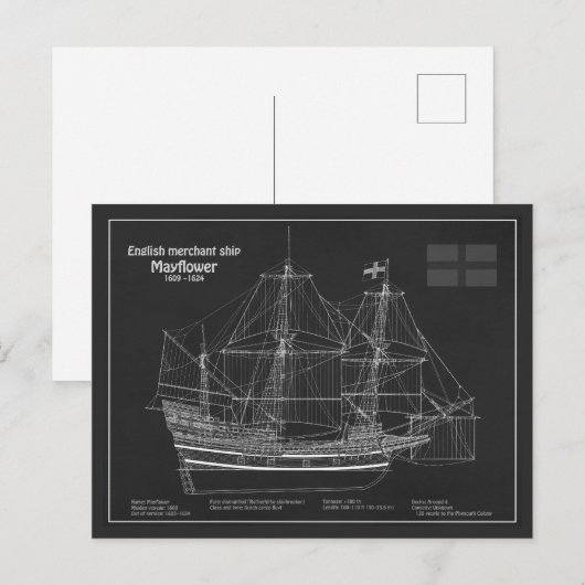 Mayflower - Schiffsplan PD Postkarte (Vorne/Hinten)